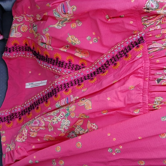 Anthropologie Raquel Long Sleeve Beaded Embroidered Mini Wrap Dress Pink M - Picture 8 of 17